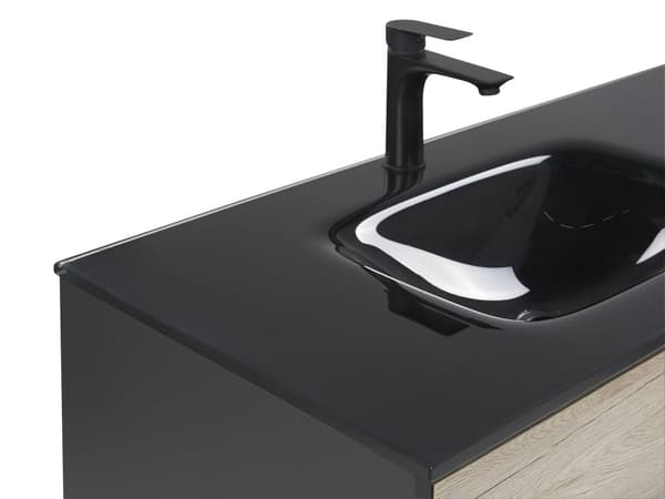 4-delers Baderomsmøbelsett Svart MDF 100 cm Skap Keramisk Servant Hengeskap med speil