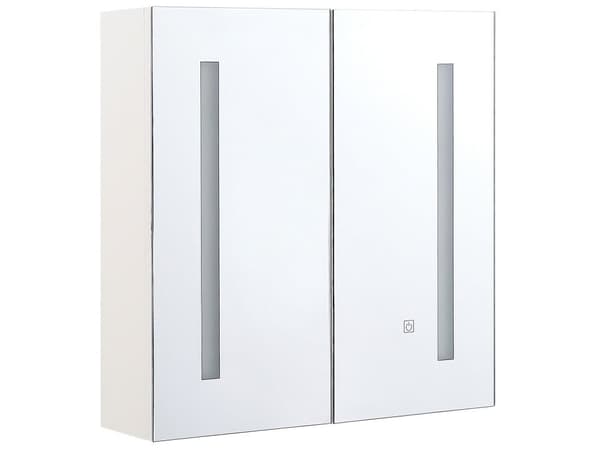 Baderomsskap med speil Sølv Kryssfiner 60 x 60 cm Veggskap 2 dører LED-lys Moderne Baderom