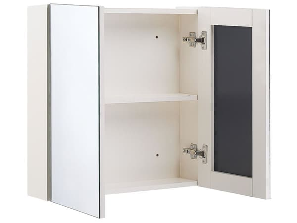 Baderomsspeilskap hvit kryssfinér 60 x 60 cm Hengeskap med 2 dører Hyller Oppbevaring
