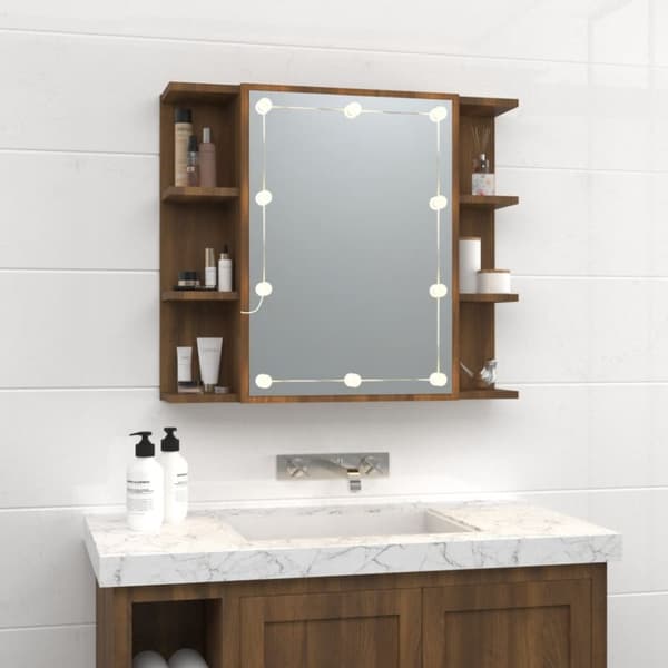 vidaXL Peilikaappi LED-valoilla ruskea tammi 70x16,5x60 cm