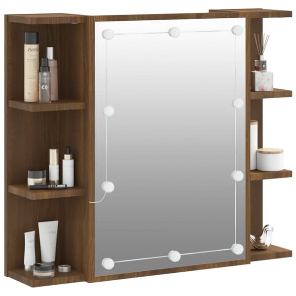 vidaXL Peilikaappi LED-valoilla ruskea tammi 70x16,5x60 cm