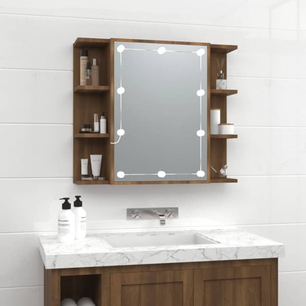 vidaXL Peilikaappi LED-valoilla ruskea tammi 70x16,5x60 cm