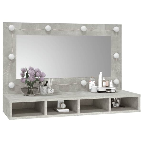 vidaXL spejlskab med LED-lys 90x31,5x62 cm betongrå