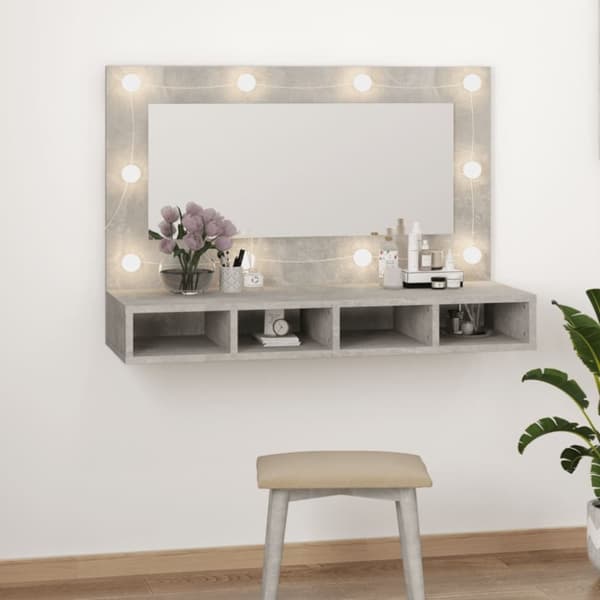 vidaXL spejlskab med LED-lys 90x31,5x62 cm betongrå