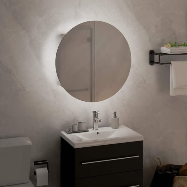 vidaXL Badrumsskåp med rund spegel och LED vit 40x40x17,5 cm