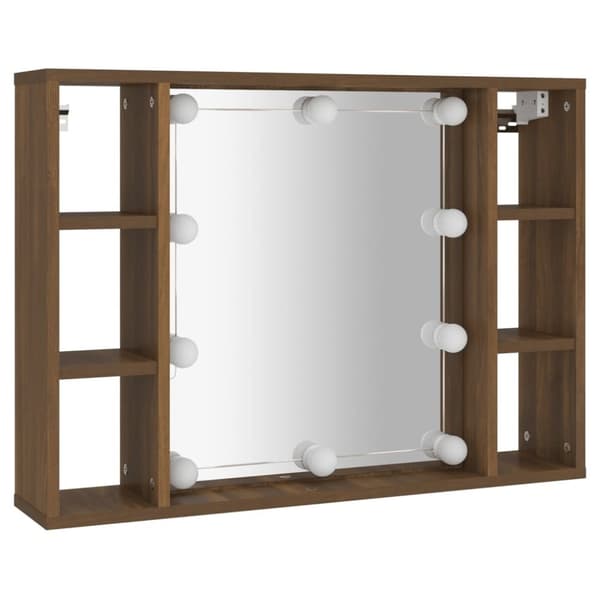 vidaXL Peilikaappi LED-valoilla ruskea tammi 76x15x55 cm