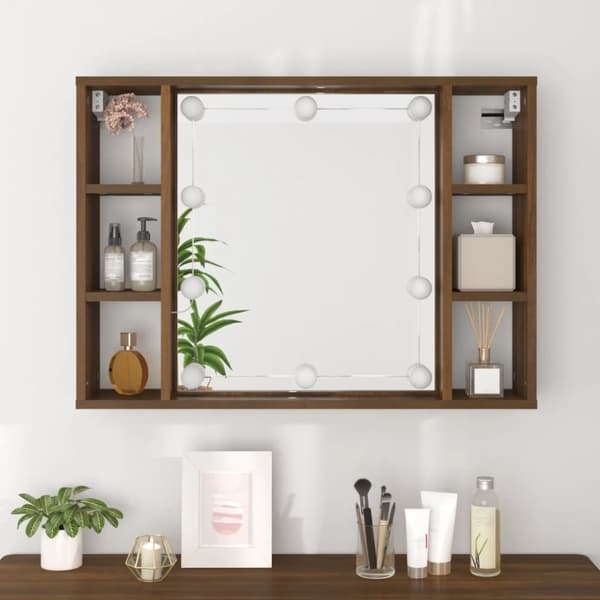 vidaXL Peilikaappi LED-valoilla ruskea tammi 76x15x55 cm