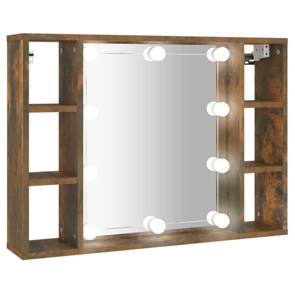 vidaXL spejlskab med LED-lys 76x15x55 cm røget egetræsfarve