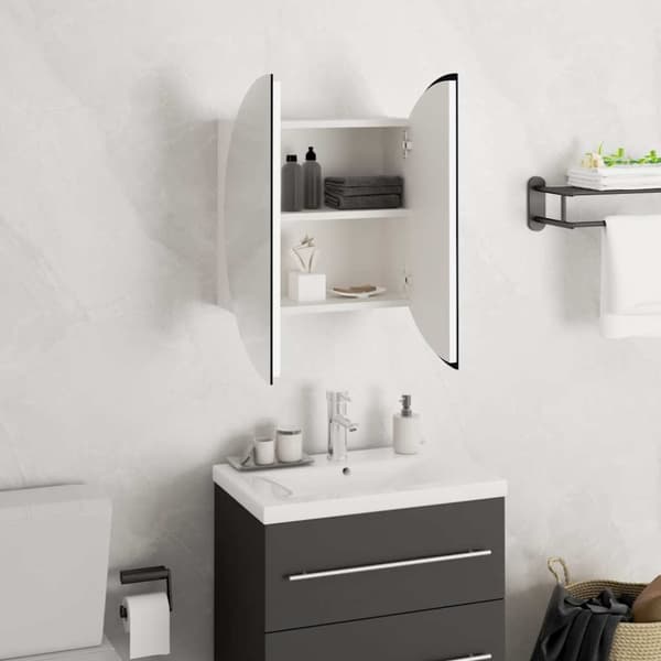vidaXL badeværelsesskab med rundt spejl og LED-lys 40x40x17,5 cm hvid