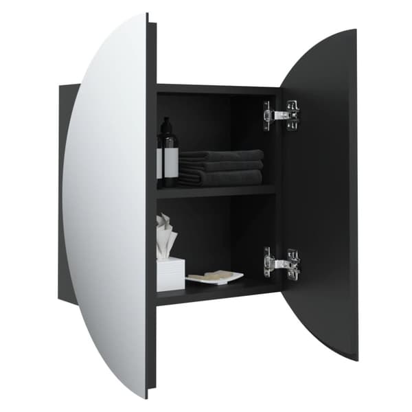 vidaXL Kylpyhuoneen kaappi/pyöreä peili LED-valot musta 47x47x17,5 cm