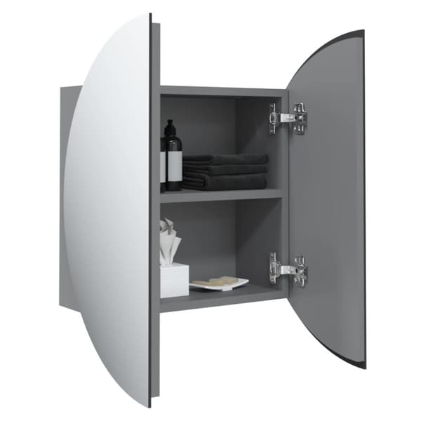 vidaXL badeværelsesskab med rundt spejl og LED-lys 47x47x17,5 cm grå