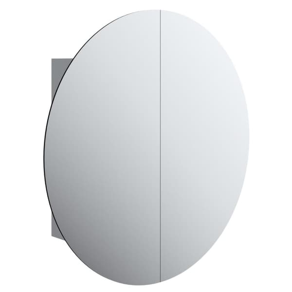vidaXL badeværelsesskab med rundt spejl og LED-lys 40x40x17,5 cm grå