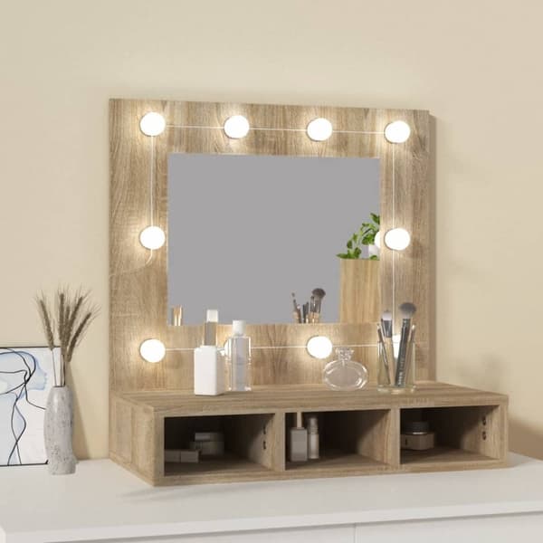 vidaXL spejlskab med LED-lys 60x31,5x62 cm sonoma-eg