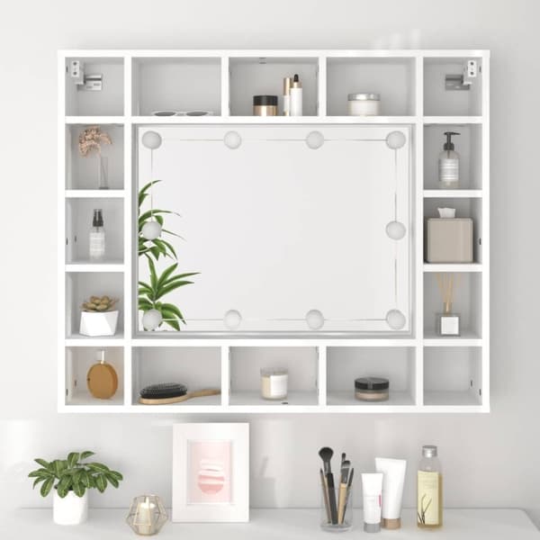 vidaXL spejlskab med LED-lys 91x15x76,5 cm hvid
