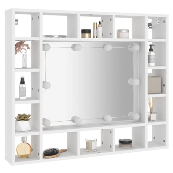 vidaXL spejlskab med LED-lys 91x15x76,5 cm hvid