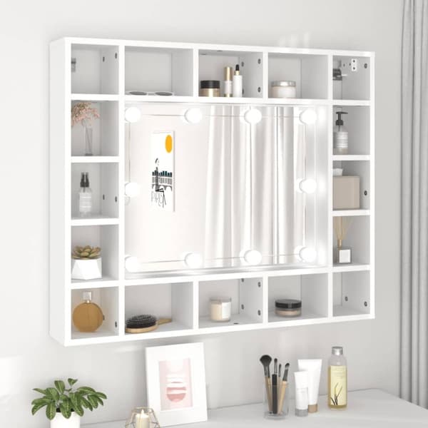vidaXL Peilikaappi LED-valoilla valkoinen 91x15x76,5 cm