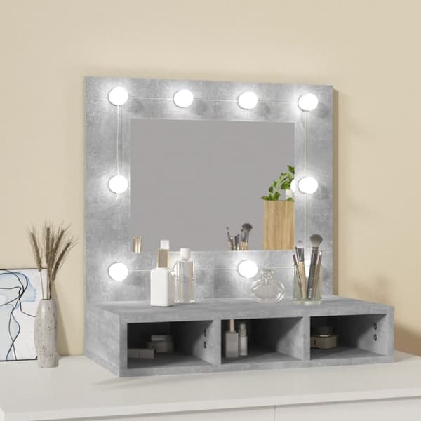 vidaXL spejlskab med LED-lys 60x31,5x62 cm betongrå