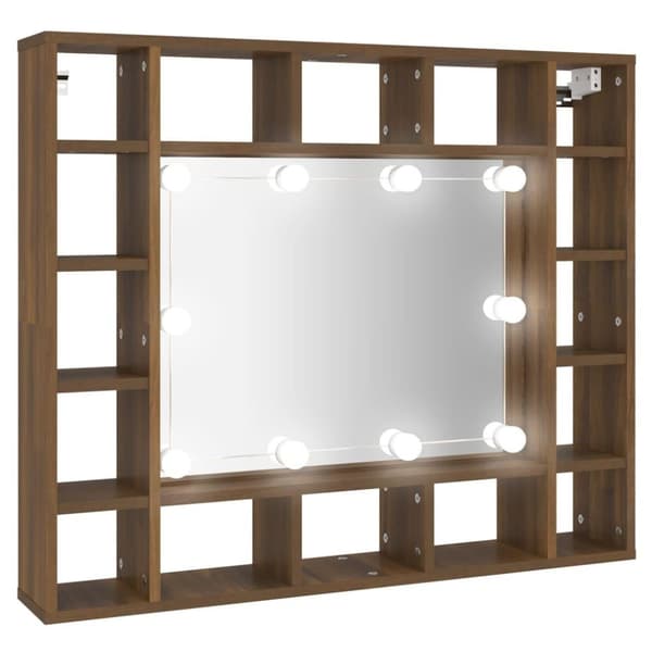 vidaXL spejlskab med LED-lys 91x15x76,5 cm brun egetræsfarve