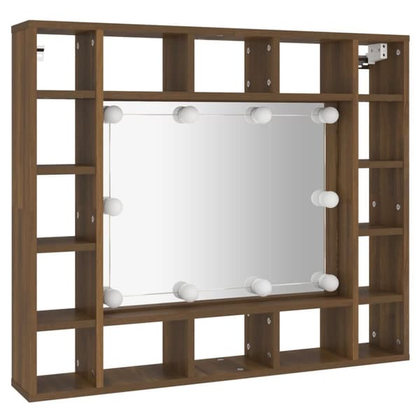 vidaXL spejlskab med LED-lys 91x15x76,5 cm brun egetræsfarve