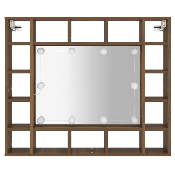 vidaXL spejlskab med LED-lys 91x15x76,5 cm brun egetræsfarve