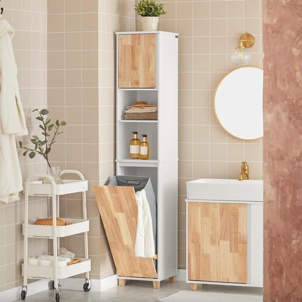SoBuy Pyykkikaappi Kylpyhuone kaappi Pyykkikori Kylpyhuoneen kalusteet kylpyhuone Korkea kaappi valkoinen BZR74-W