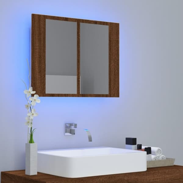 vidaXL Speilskap med LED brun eik 60x12x45 cm konstruert tre