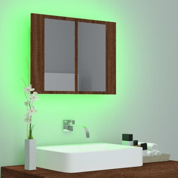 vidaXL Speilskap med LED brun eik 60x12x45 cm konstruert tre
