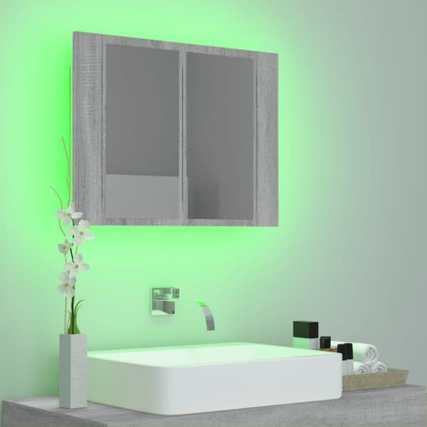 vidaXL Spegelskåp med LED grå sonoma 60x12x45 cm konstruerat trä