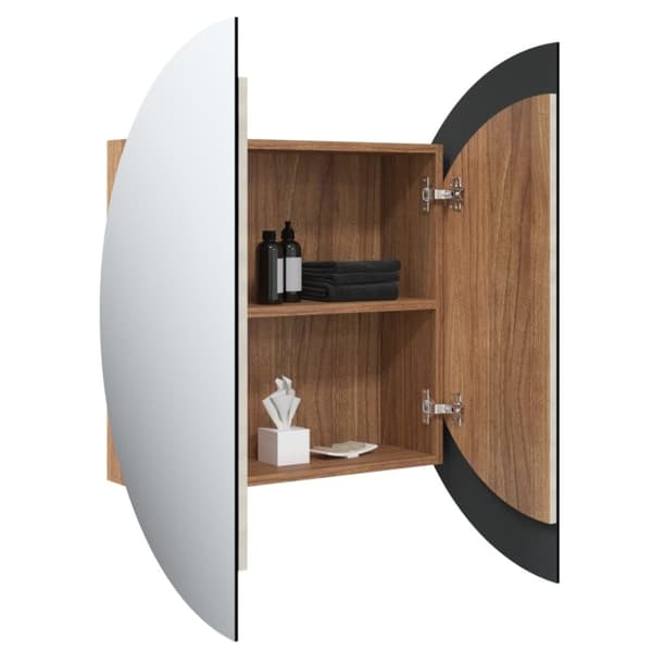 vidaXL Baderomsskap med rundt speil og LED svart 54x54x17,5 cm