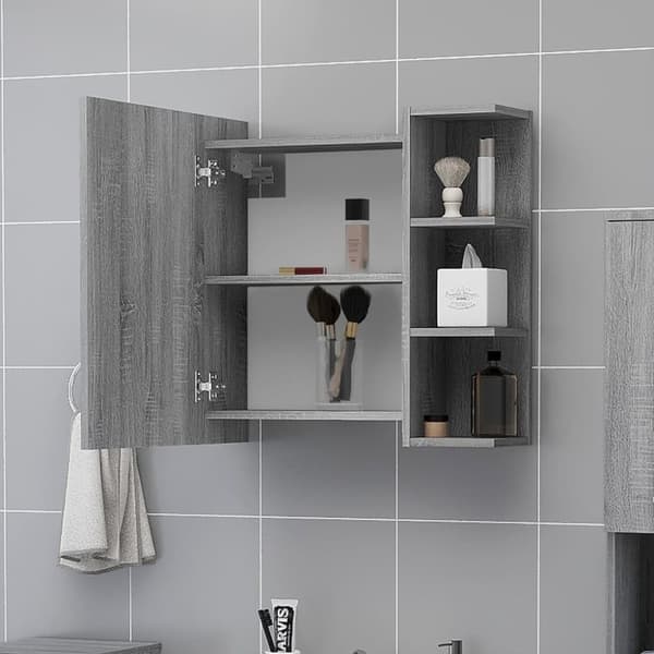 vidaXL skab med spejl 62,5x20,5x64 cm konstrueret træ grå sonoma-eg