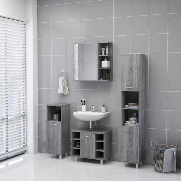 vidaXL skab med spejl 62,5x20,5x64 cm konstrueret træ grå sonoma-eg