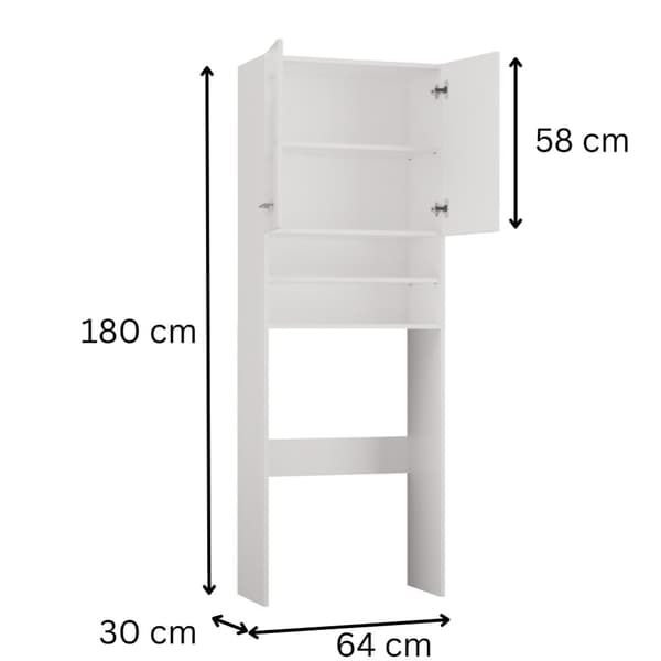 Kylpyhuoneen kaappi BAGNOLI-pesukoneelle: S: 30 cm, L: 64 cm, K: 180 cm, kylpyhuonehylly, Kylpyhuoneen soitin, Kylpyhuoneen kaapin kylpyamme