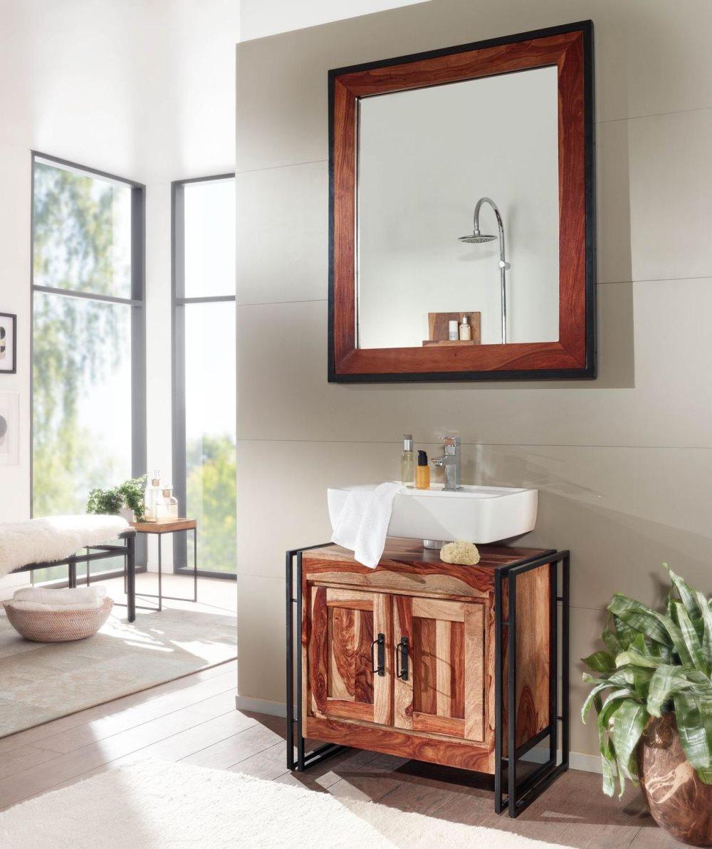 Rootz 2Door Bathroom Solid Sheesham Wood 68x63x42 cm