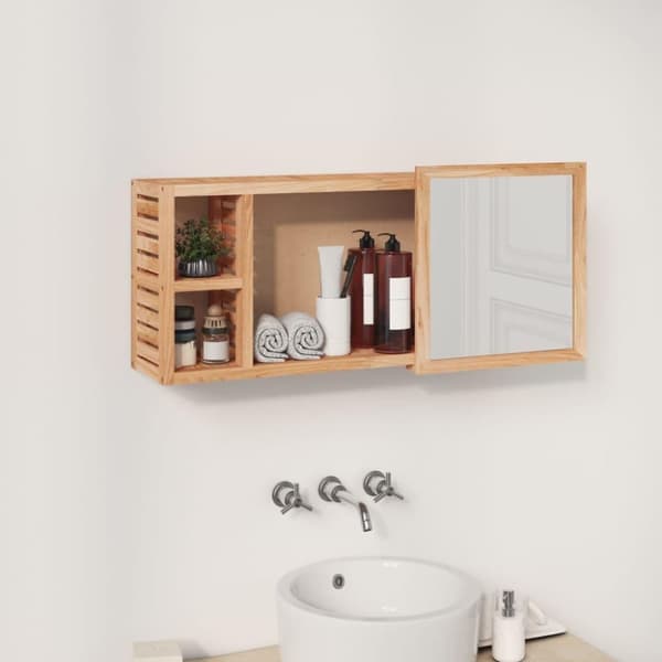 vidaXL spejlskab 80x17x34 cm massivt valnøddetræ