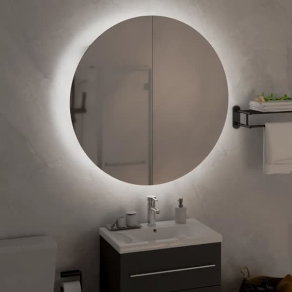 vidaXL Kylpyhuoneen kaappi/pyöreä peili LED-valot tammi 54x54x17,5 cm