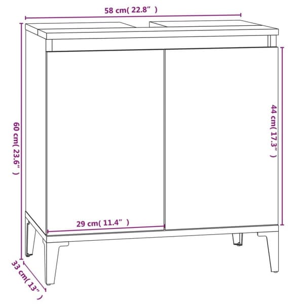 vidaXL Servantskap hvit 58x33x60 cm konstruert tre