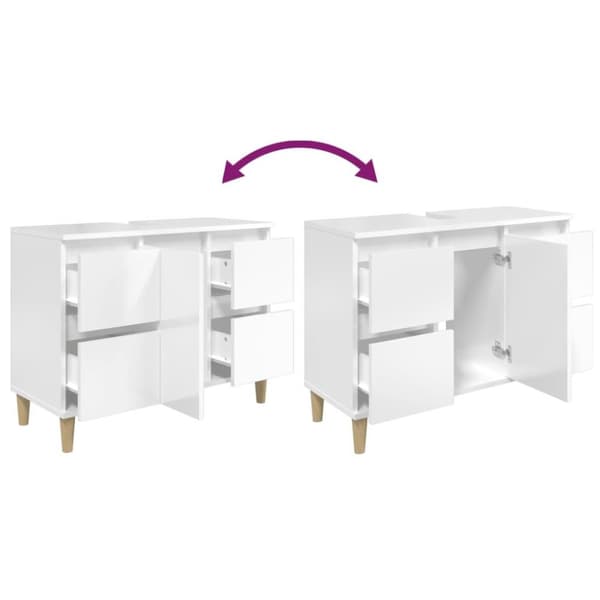 vidaXL Servantskap høyglans hvit 80x33x60 cm konstruert tre