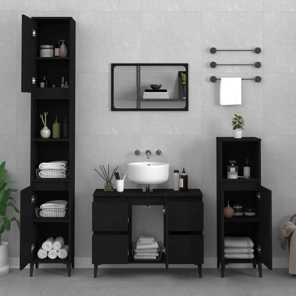 vidaXL Servantskap svart 80x33x60 cm konstruert tre