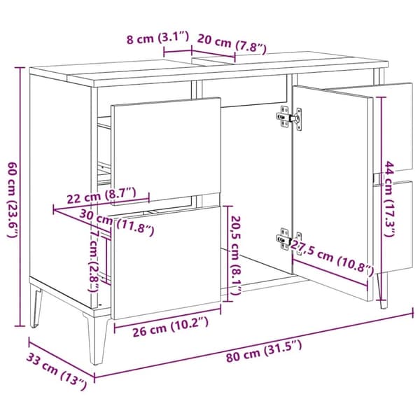 vidaXL Servantskap svart 80x33x60 cm konstruert tre