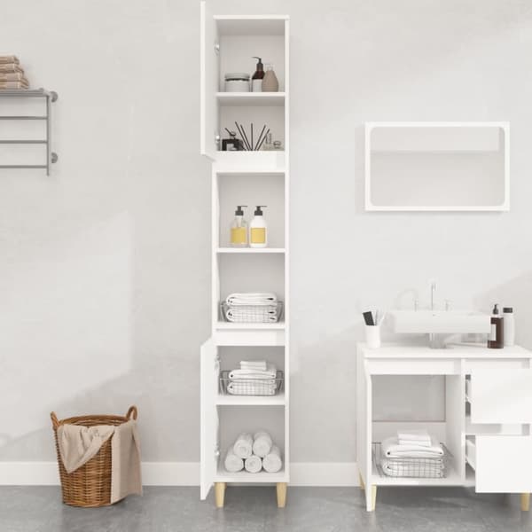 vidaXL badeværelsesskab 30x30x190 cm konstrueret træ hvid