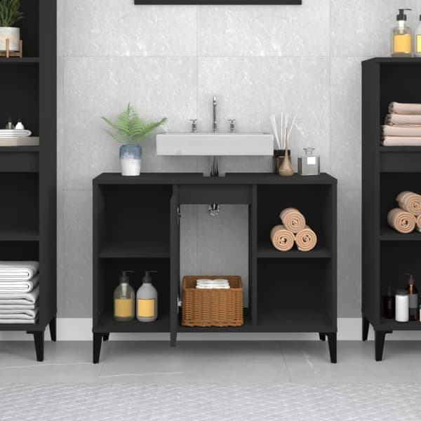 vidaXL Servantskap svart 80x33x60 cm konstruert tre