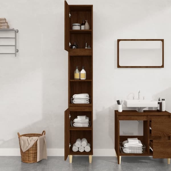 vidaXL badeværelsesskab 30x30x190 cm konstrueret træ brun egetræsfarve