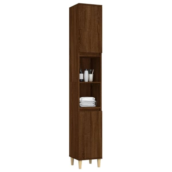 vidaXL badeværelsesskab 30x30x190 cm konstrueret træ brun egetræsfarve