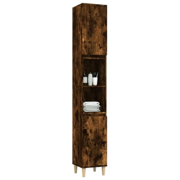 vidaXL badeværelsesskab 30x30x190 cm konstrueret træ røget egetræ