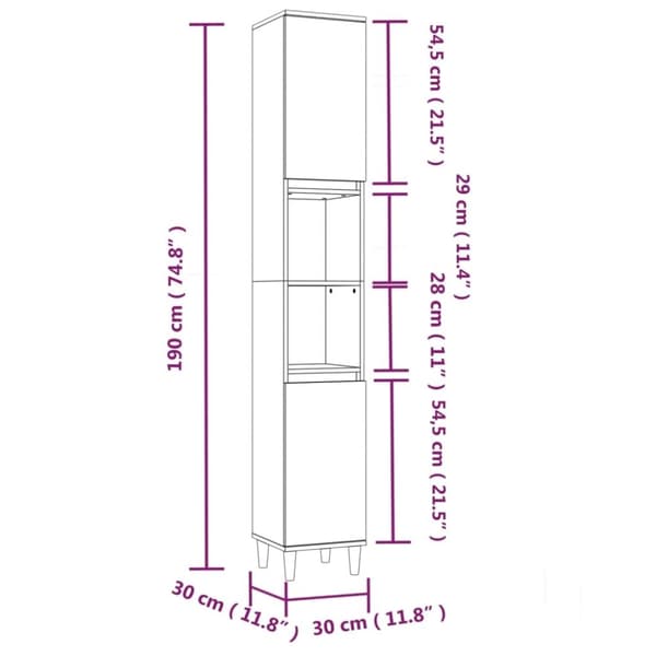 vidaXL badeværelsesskab 30x30x190 cm konstrueret træ røget egetræ