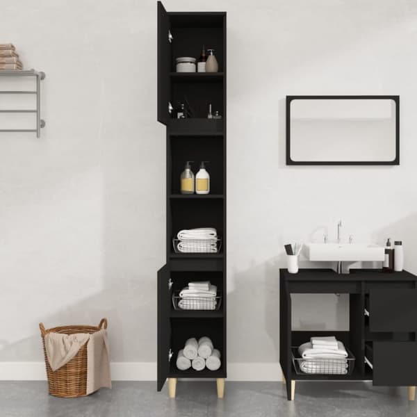 vidaXL badeværelsesskab 30x30x190 cm konstrueret træ sort
