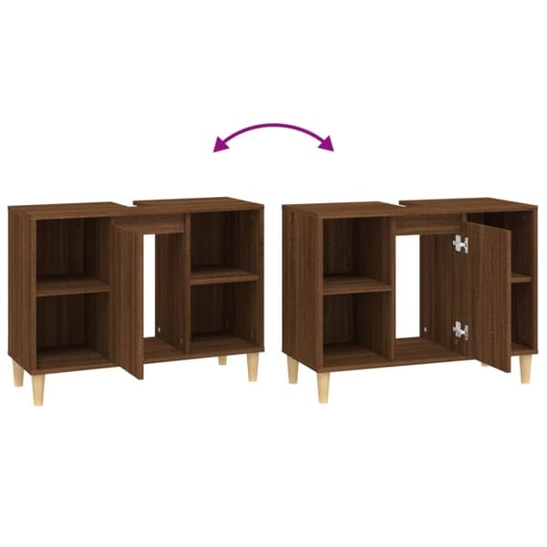 vidaXL underskab til håndvask 80x33x60 cm konstrueret træ brunt eg