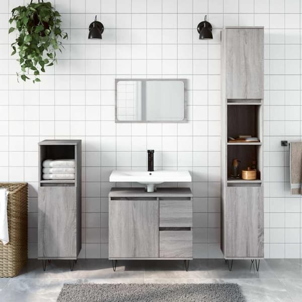 vidaXL badeværelsesskab 65x33x60 cm konstrueret træ grå sonoma-eg