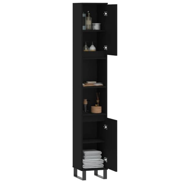 vidaXL badeværelsesskab 30x30x190 cm konstrueret træ sort