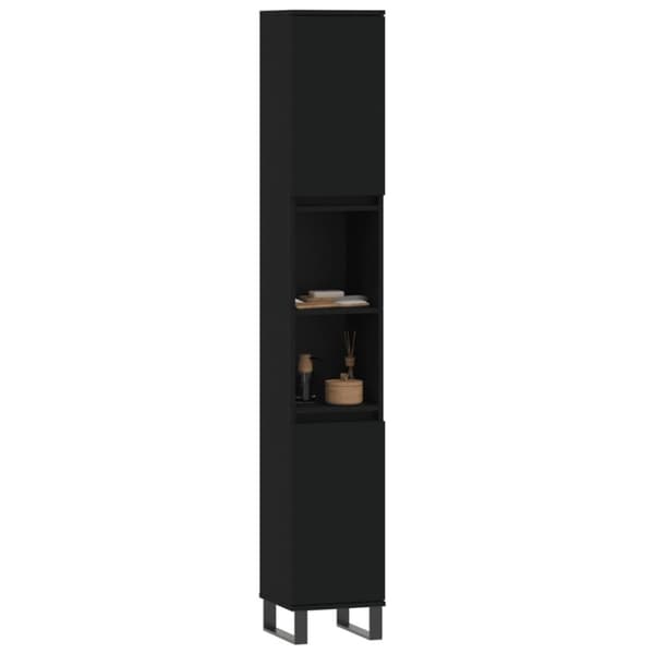 vidaXL badeværelsesskab 30x30x190 cm konstrueret træ sort